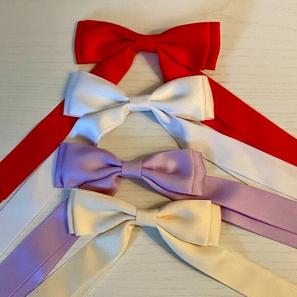(4) Bow French Barrette Hair Clip Silky Satin Clip long tail double coquette Set - Picture 3 of 10